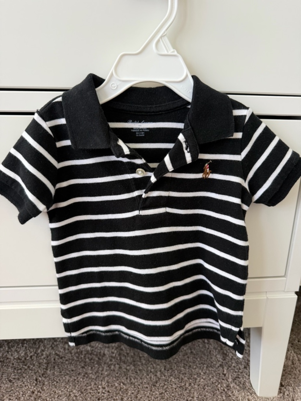 Ralph Lauren Black and White Striped Infant Polo Shirt